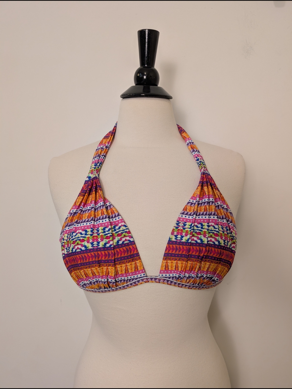 Kenneth Cole Colorful Orange Patterned Halter Molded Cup Bikini Top Size Small